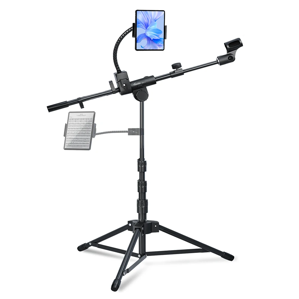 JOYO Guitto Series GMS-04 Microfoonvloerstandaard met telefoon-/tablet-houder en verstelbare boomarm microfoonstandaard voor streaming