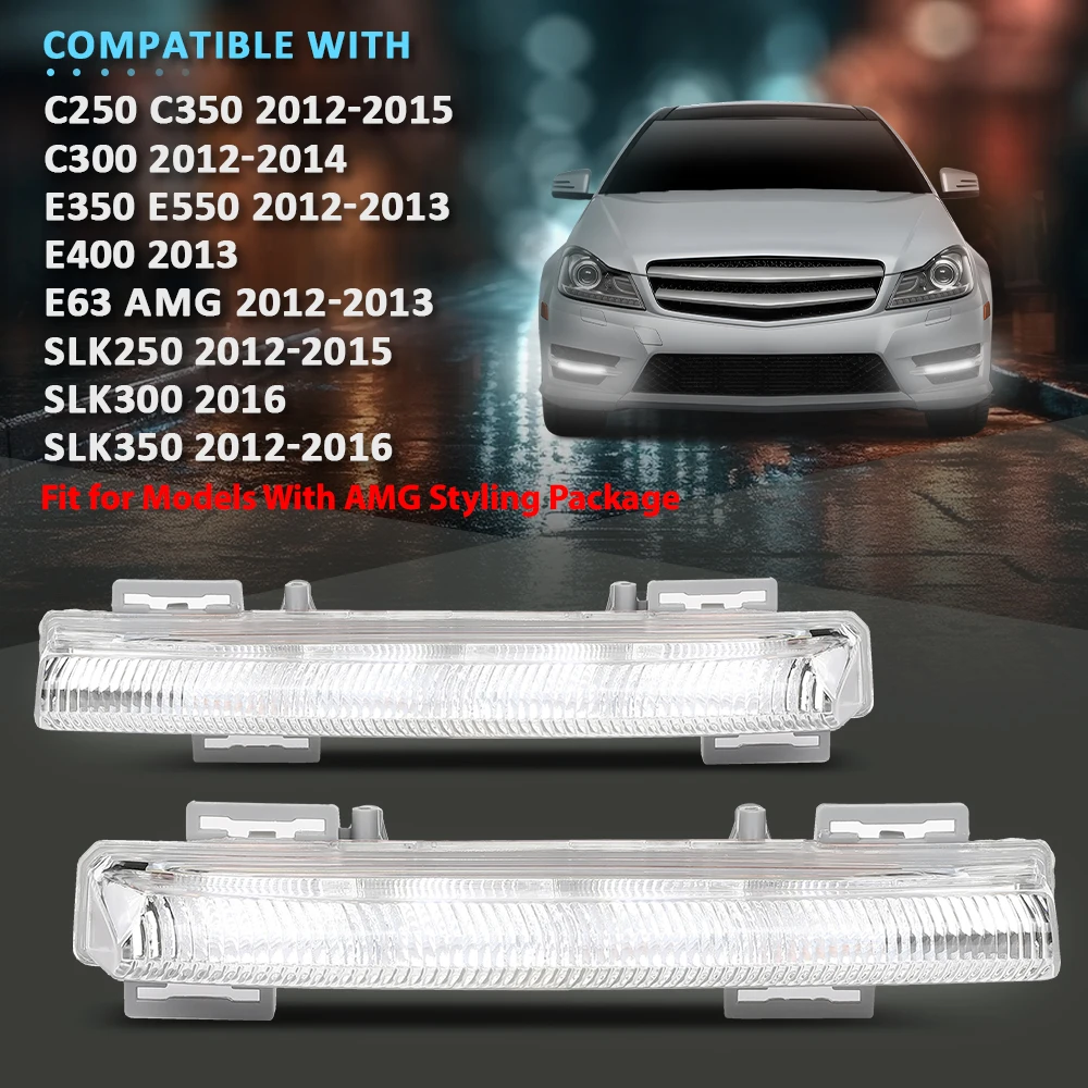 

12V4W Led Fog Light Daytime Running Light Fit for Mercedes 2007-2014 W204 C250 C300 C350 E63Amg Chrome Housing Clear Lens Cold White
