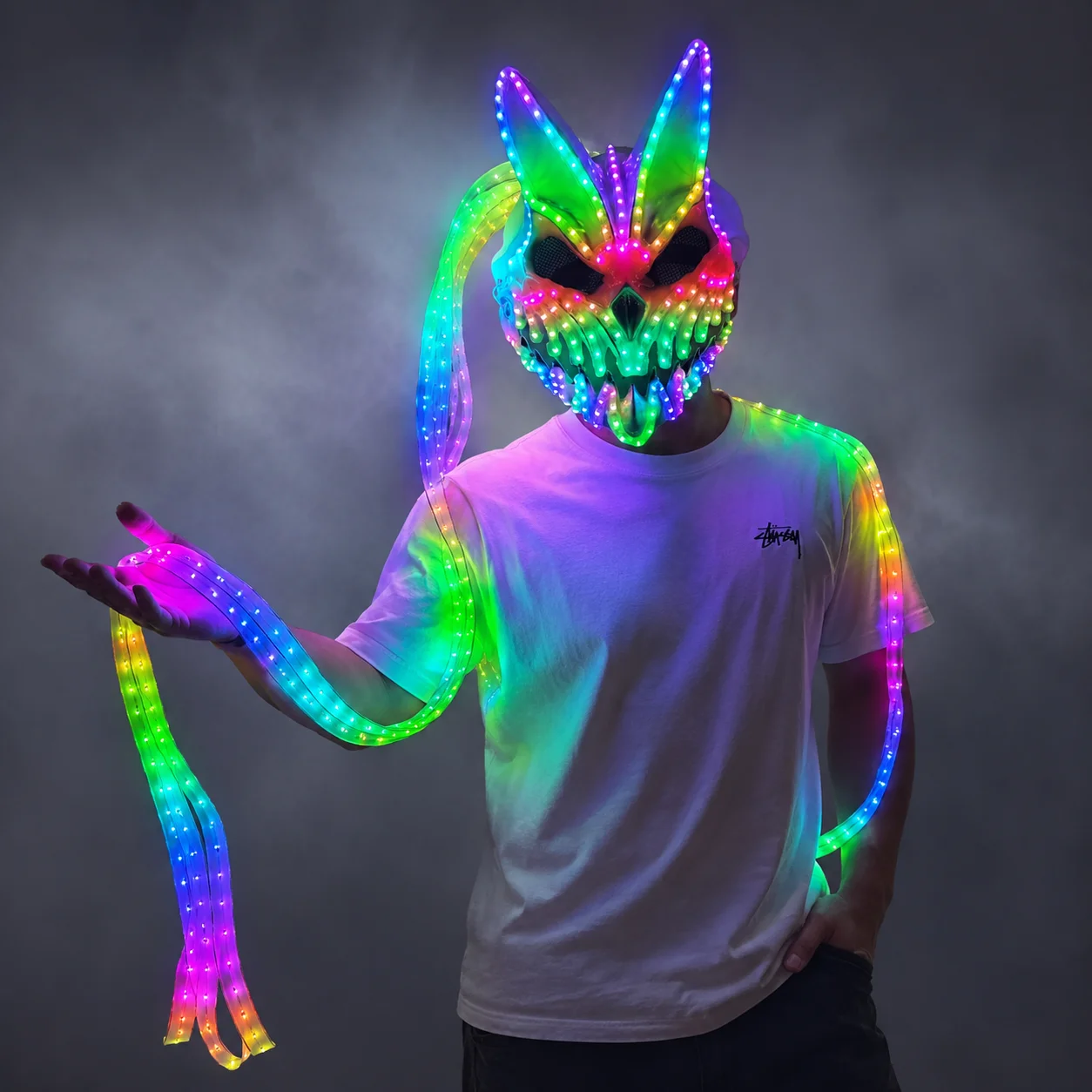 LED Rabbit Bear Mask with Remote Color Change Halloween Horror Bunny Mask for Carnival Party Cosplay And Dress up