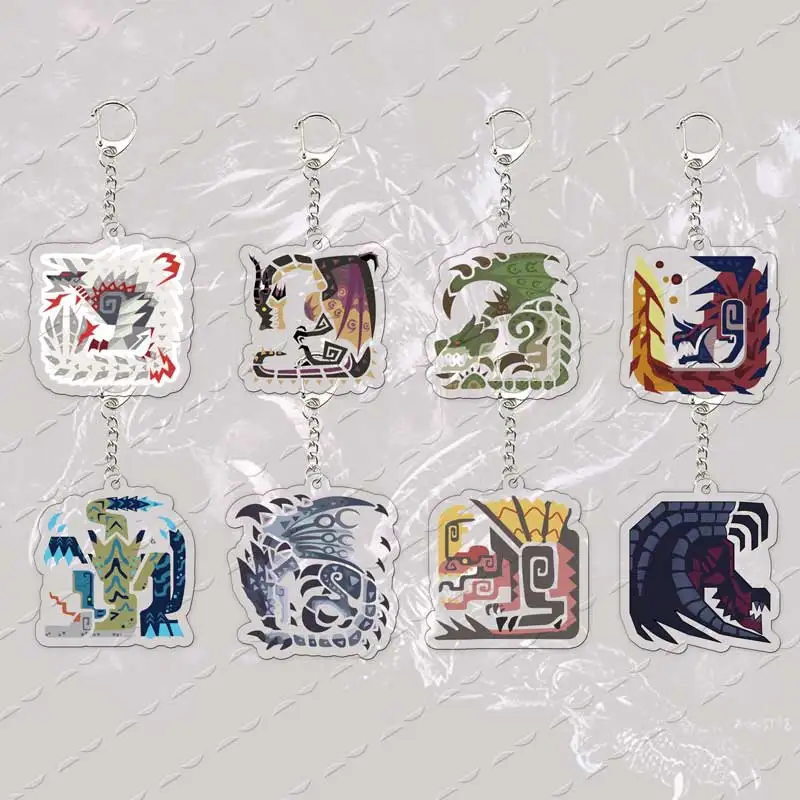 Acrylic Popular Game Monster Series Keychains for Accessories Bag Rathalos Zinogre Keyrings Jewelry Fans Gamer Hunter Gifts