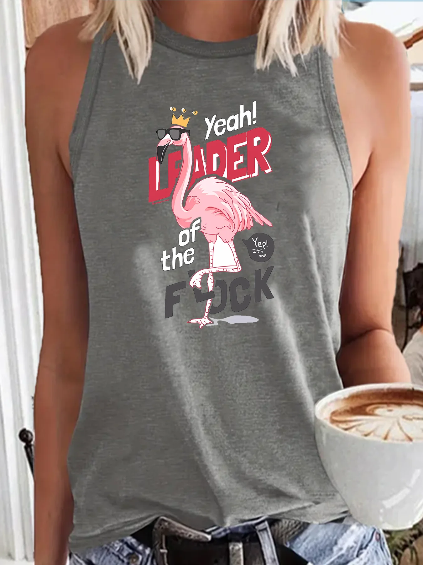 Yes Leader Of The Flock It's Me Flamingo Friends Animals Fashion Funny Sports Women's Tank Top Loose O Neck Sleeveless Casual