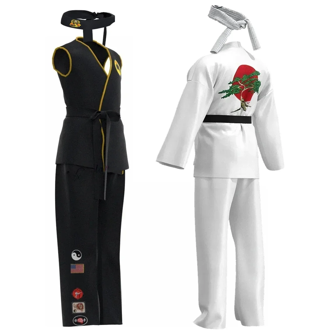 Karate Kids KOF Cobra Kai Cosplay Kostuum Kid Volwassen Zwart Wit Kimono Uniform Hoofdband Anime Halloween Party Pak Trainingspak - afbeelding 2