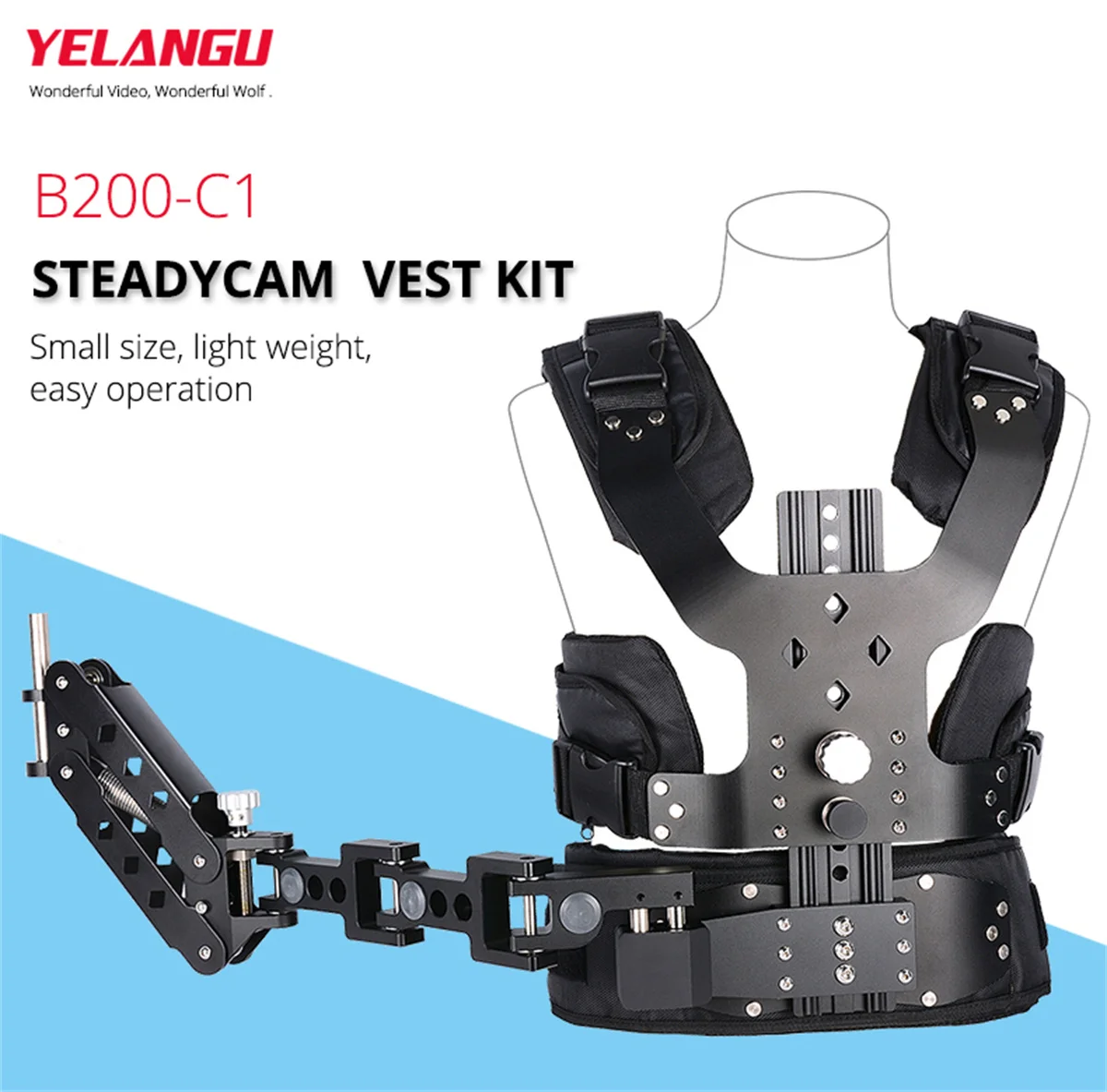 YELANGU Professional Aluminium Alloy Stabilizer Steadycam Vest Easy Rig Handheld Damping Arm Vest Camera Shooting