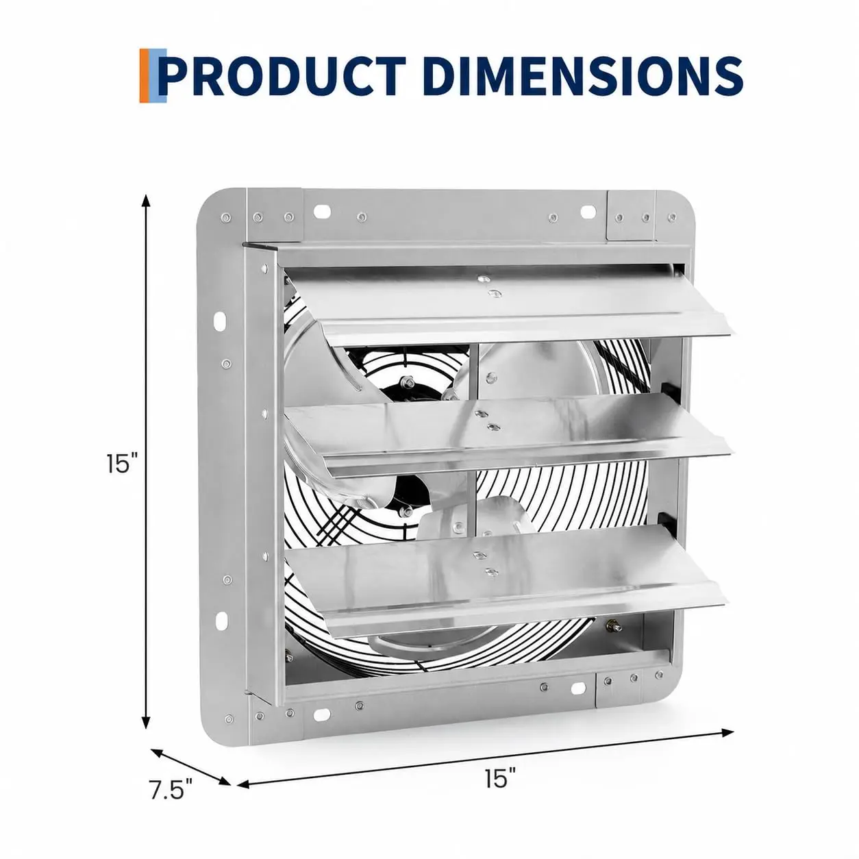 12/24-Inch Shutter Exhaust Fan, Aluminum Wall-Mount Ventilation Fan, 1500/3100 CFM High-Speed Airflow for Attic, Garage, Shed & Greenhouse