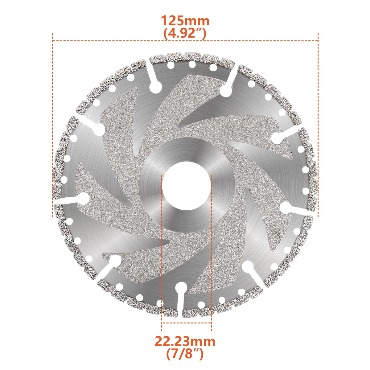 다목적 125mm 진공 납땜 다이아몬드 톱날 디스크 앵글 그라인더, 주철 강철 PVC 대리석 콘크리트 세라믹 타일