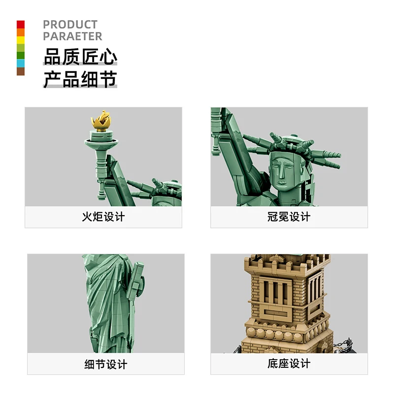 MOC 1409PCS Building Model Block Set - Creative American Statue of Liberty City Street View Educational Building Kit Gift