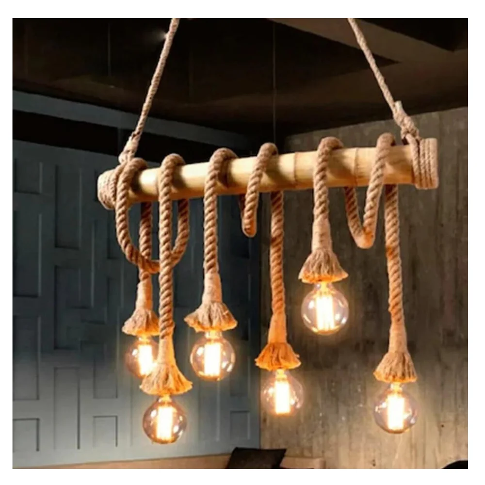 Wood Chandelier Cafe Bar Restaurant Chandelier For Living Room Hotel Table Top Chandelier 6 S Rope Lamp L Modern Lighting 20