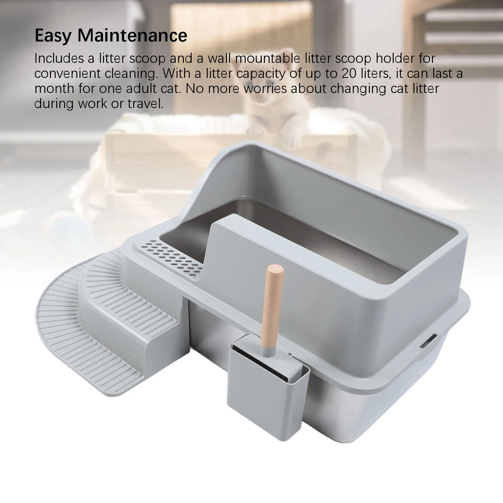 Lettiera in acciaio inossidabile con coperchio lettiera grande laterale alta adatta per gatti grandi