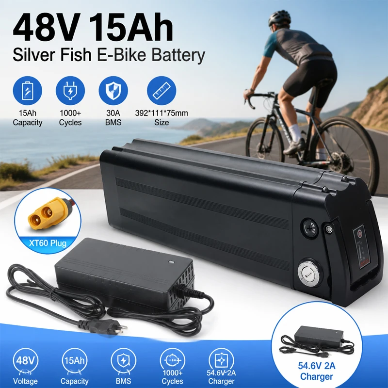 48V Silver Fish 15Ah 18650 Lithium-Ionen-Akkupack für 1000W Falt-Elektroroller mit BMS, Steuerfrei