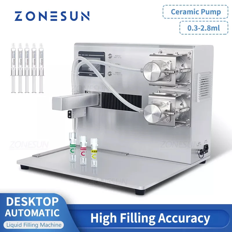 ZONESUN ZS-YTXY2 Ceramic Plunger Pump High Accuracy Reagent Tube Automatic Solvent Pharmaceutical Liquid Filling Machine