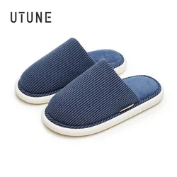 UTUNE Winter Women's Indoor Slippers Warm Simple Plush Men Home Shoes Non-slip Autumn Mute Flats Comfortable Couple House Slides