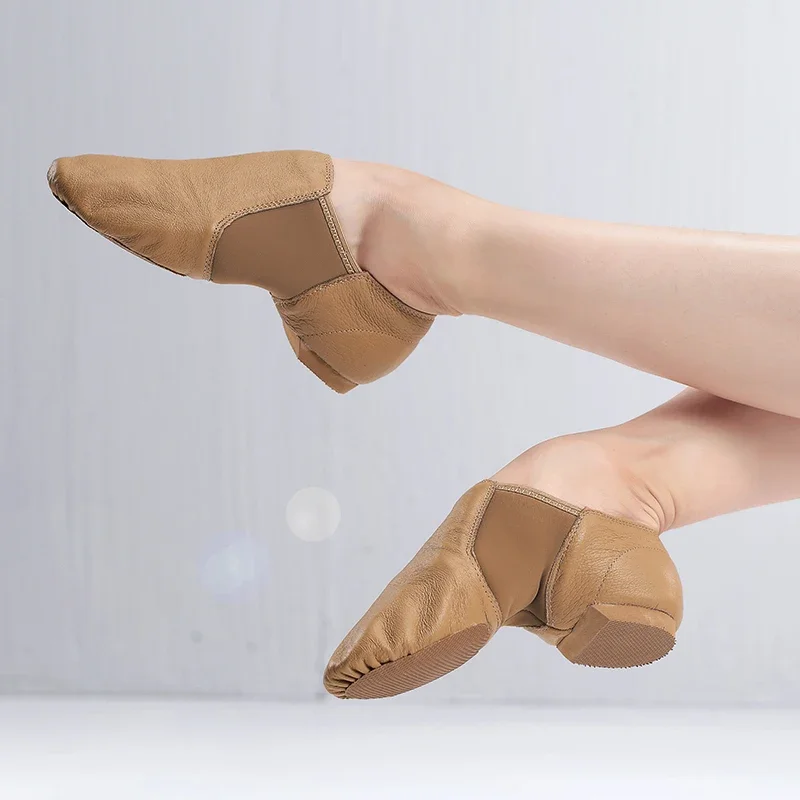 Chaussures de danse Jazz en cuir véritable pour filles femmes Tan noir semelle antidérapante chaussures de Jazz adultes baskets de danse chaussure de Jazz de haute qualité