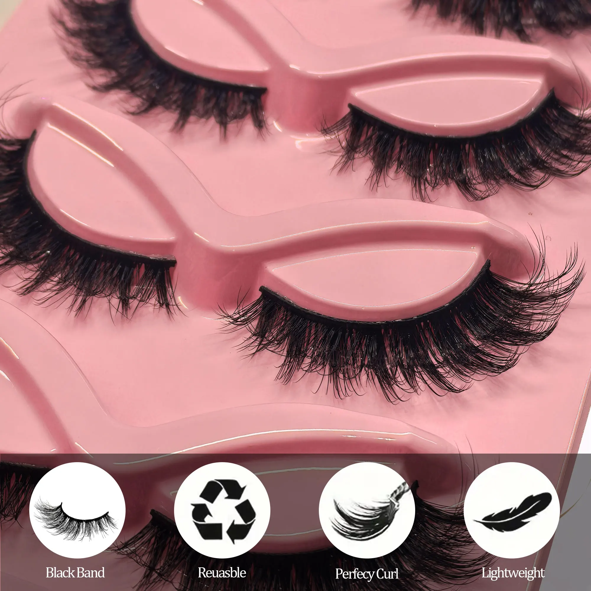 5 Pairs of Thick, Cat-Eye False Eyelashes - Long, Voluminous, 3 Lashes, Suitable for Everyday Wear and Dates.