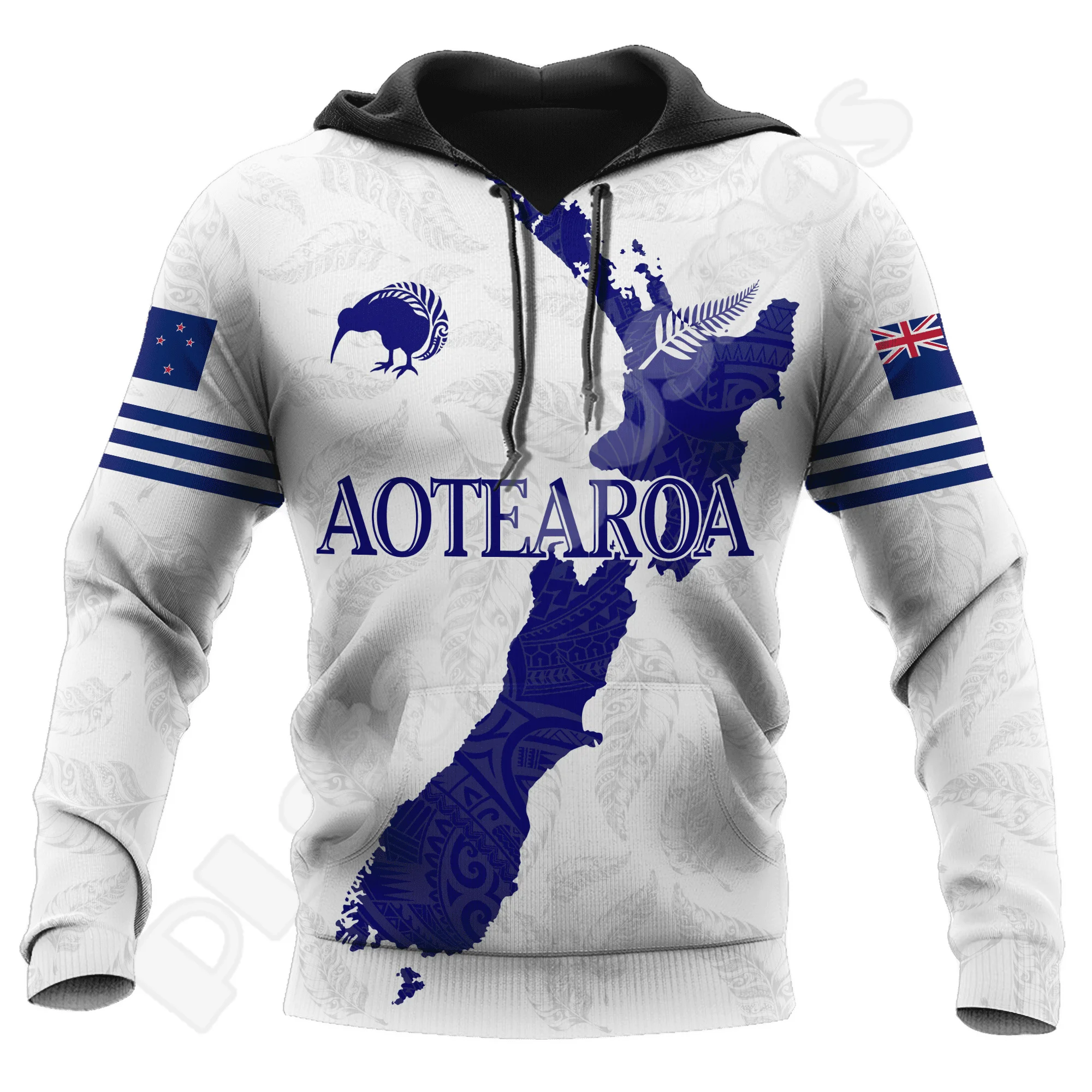 Custom Name Country Flag New Zealand Aotearoa Maori Tattoo Retro Long Sleeves 3DPrint Pullover Harajuku Casual Jacket Hoodies XS