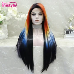 Imstyle Synthetic Lace Front Wig Black Wig Colorful Long Straight Wig Heat Resistant Fiber Cosplay Wig For Women Ombre Wigs