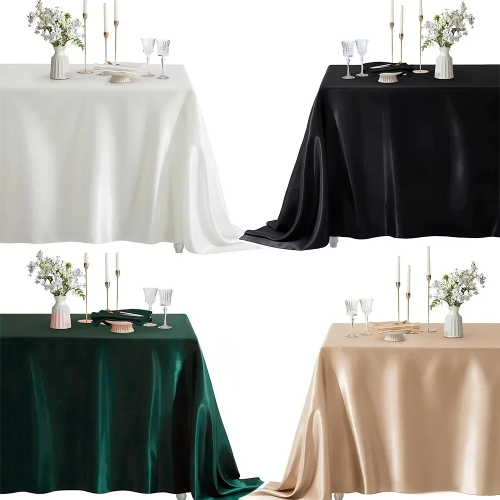Nappe rectangulaire en satin, nappe de mariage, adaptée aux fêtes, anniversaires, événements, banquets, décoration de la maison, nappe de table à dîner