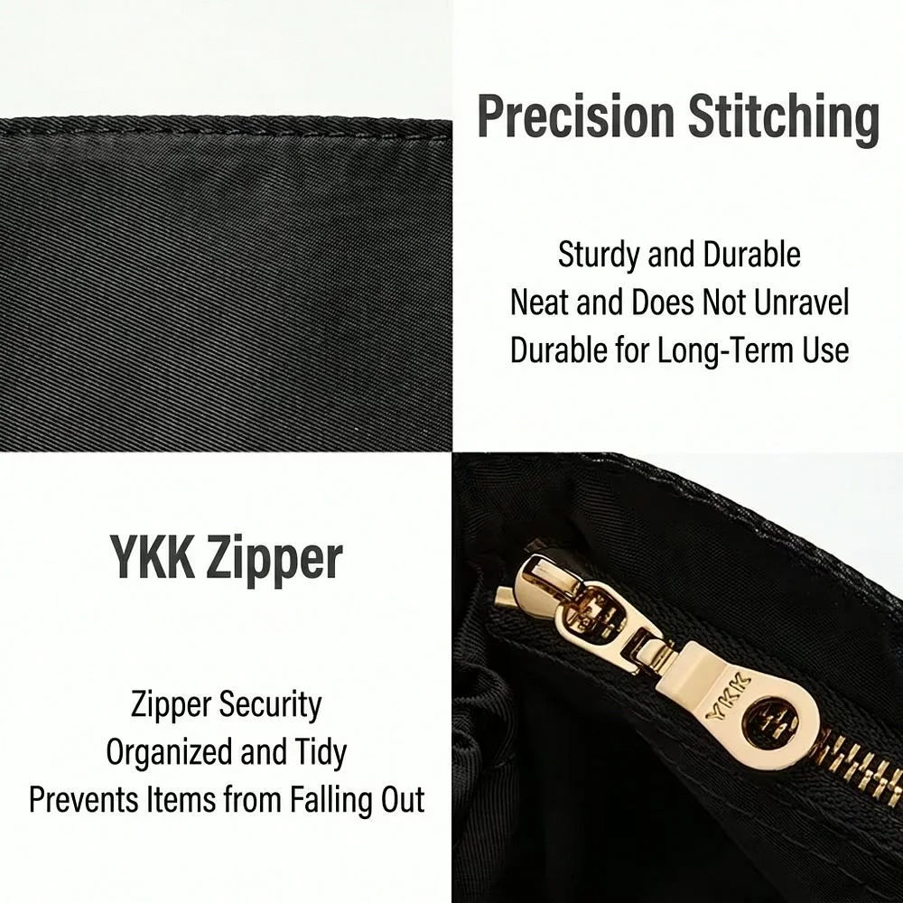 Ruched Tote Bag Organizer Insert Felt Handbag Liner Zipper Pocket Purse Inner Storage Shaper Divider