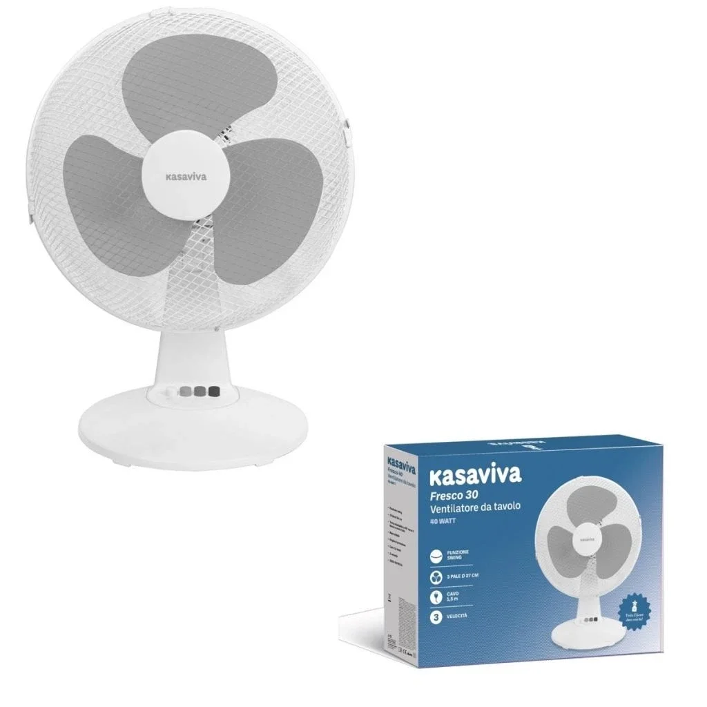 40 cm tafelventilator, model Inn-502, met 3 snelheden, verstelbaar, automatische oscillerende functie, veiligheidsrooster, krachtig 45W, stil en efficiënt voor gebruik thuis en op kantoor.