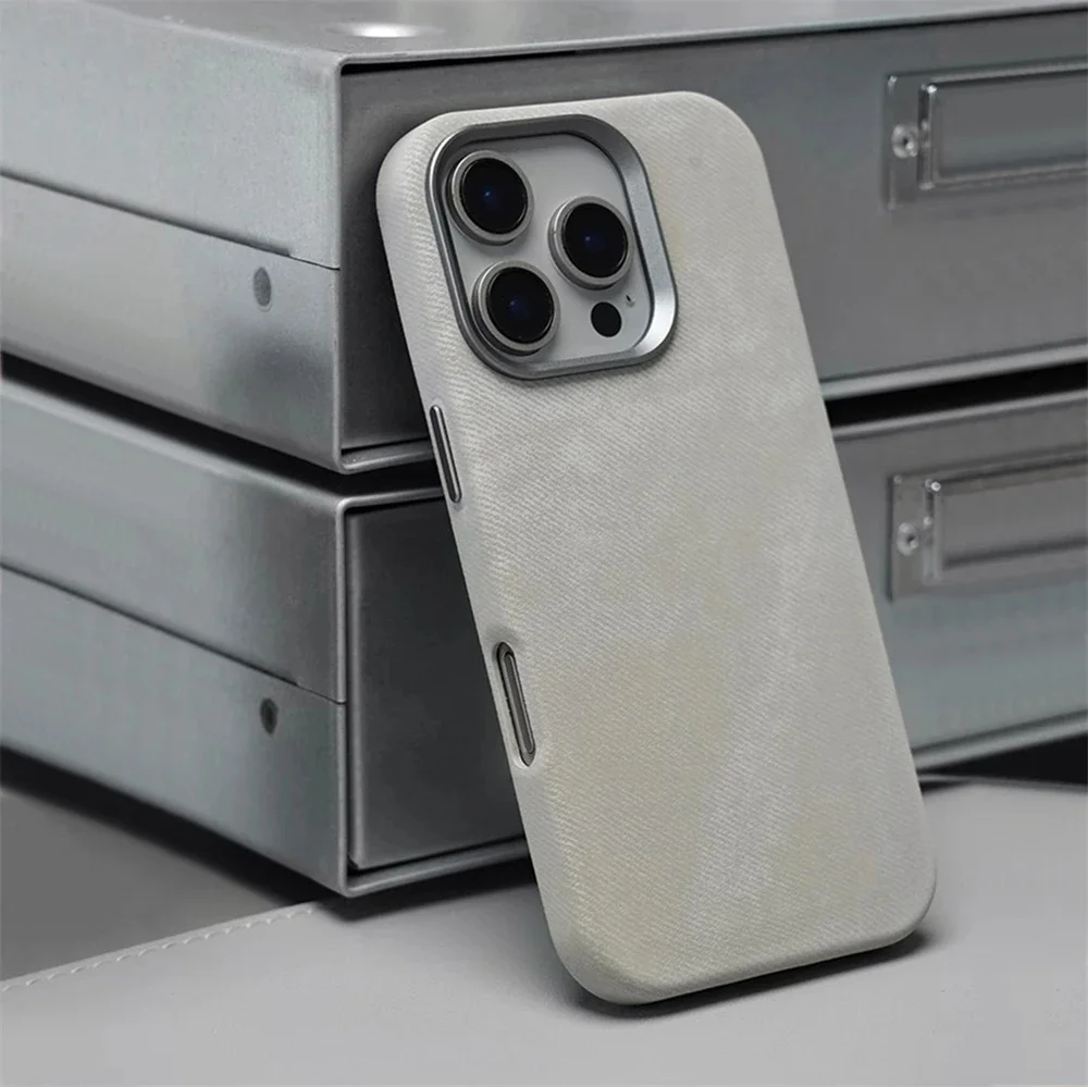 Luksusowe metalowe etui z magnetycznymi włóknami i skórzanym wykończeniem do iPhone 18 17 Pro Max 16 15 14 13, kompatybilne z bezprzewodowym ładowaniem MagSafe, odporne na wstrząsy. — zdjęcie produktu 7