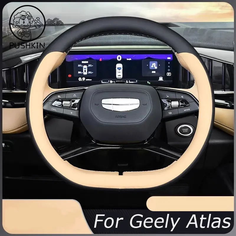 

For Geely Atlas Pro Geely Starray 2023 2024 Black Car Steering Wheel Cover Leather Steering Wheel Cover Car Accessories