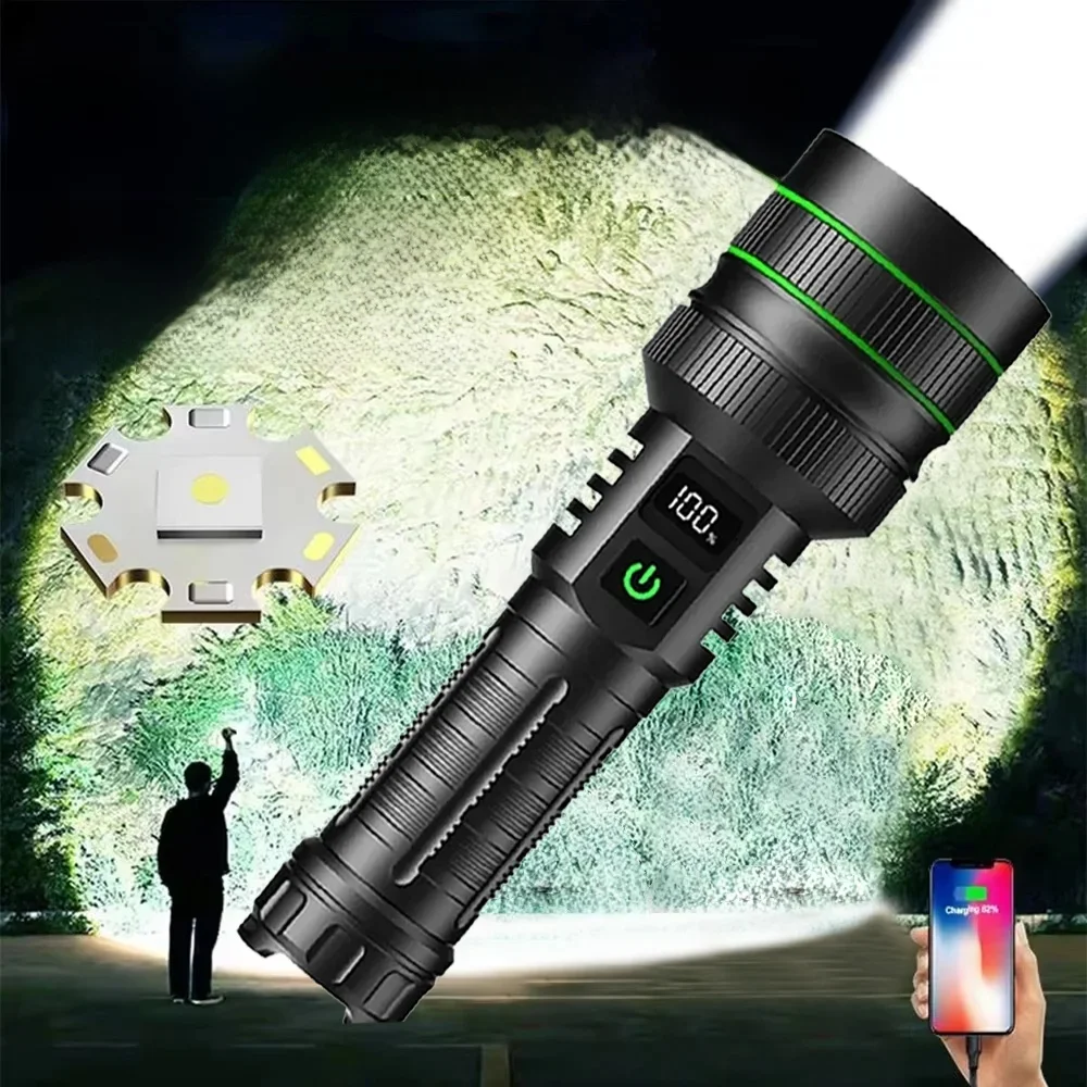 1000000LM Most Powerful Flashlight Rechargeable Type-c Flashlight Long Range 3500M Tactical Torch Light For Fishing Hunting