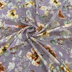 1 meter 100% Mulberry Silk 15 momme Crepe Silk Fabric Purple Floral Printed 140cm 55