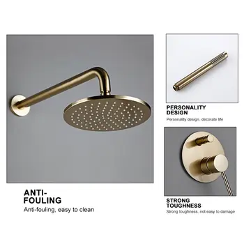 拉絲金淋浴系統套裝,含8-12吋雨淋式壁掛淋浴龍頭、冷熱水分水器及浴室水龍頭 6 最佳銷售 淋浴龍頭套裝 - №6