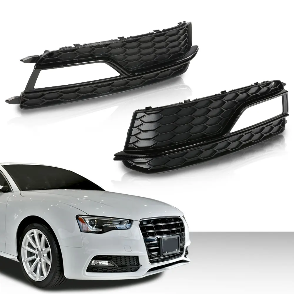 

1 Pair Front Bumper Fog Light Grilles Cover Trim Fit for 2013-2016 Audi A5 S-Line S5 8t0 807 682 K, 8T0807682K Honeycomb Style