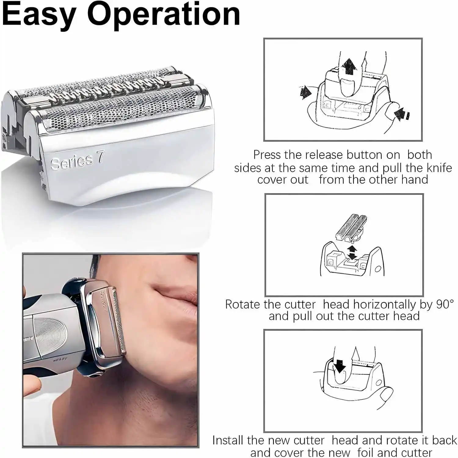 LISI High Quality 70S Replacement Head Fit for Braun Series 7 720cc 750cc 760cc 790cc 799 797 Foil and Cutter Electric Shaver image 6