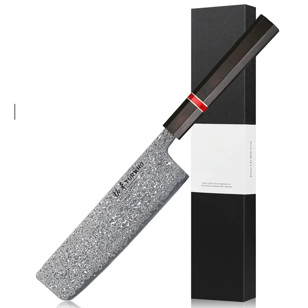TURWHO 6.5 "japoński nóż Nakiri ręcznie kuty nóż szefa kuchni prawdziwe noże kuchenne ze stali damasceńskiej tasak do mięsa warzywnego narzędzia kuchenne — zdjęcie 2