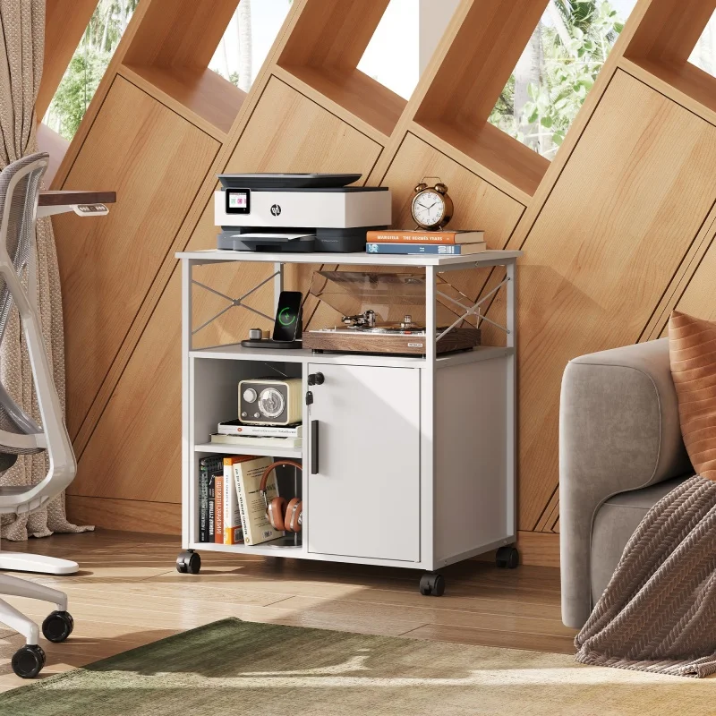 GALAXHERO File Cabinet Charging Station Lockable Lateral Filing Cabinet Office Printer Cabinet A4 Letter File Folders Rustic