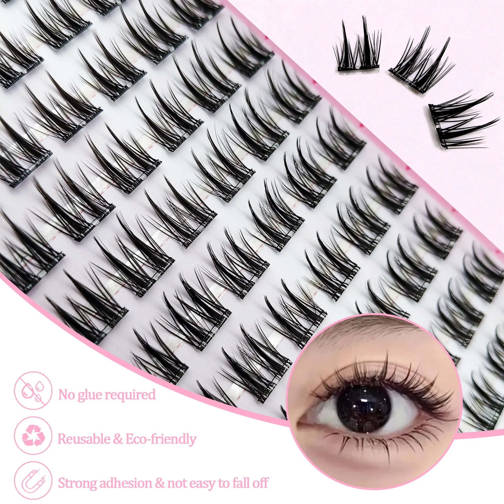 10-reihige künstliche Wimpern ohne Kleber – doppelspitzige Weizenohren, natürlich und flauschig, ultraleicht und ultradünn