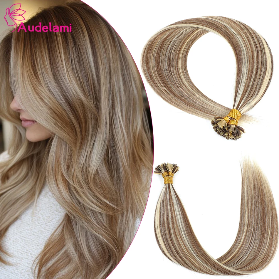 KerBrian Tip-Extensions de Cheveux Naturels Lisses pour Femme, Article en U, Style poumons, Qualité Remy, 0.8g, 1g, 50 Pièces