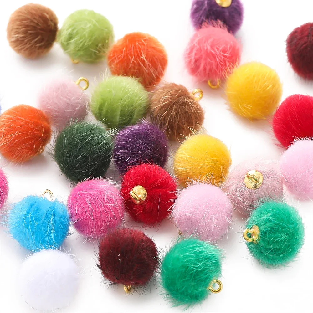 10 stuks pluche bont bedekt bal kralen bedels pompom kralen hanger voor DIY ketting oorbel armband hanger sieraden maken benodigdheden - afbeelding 2