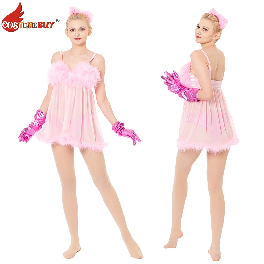 Austin Powers Fembot Cosplay Costume Slip Dress with Gloves Briefs,Black/Red/Pink/Purple Minidress Outfit Sling Skirt For Women