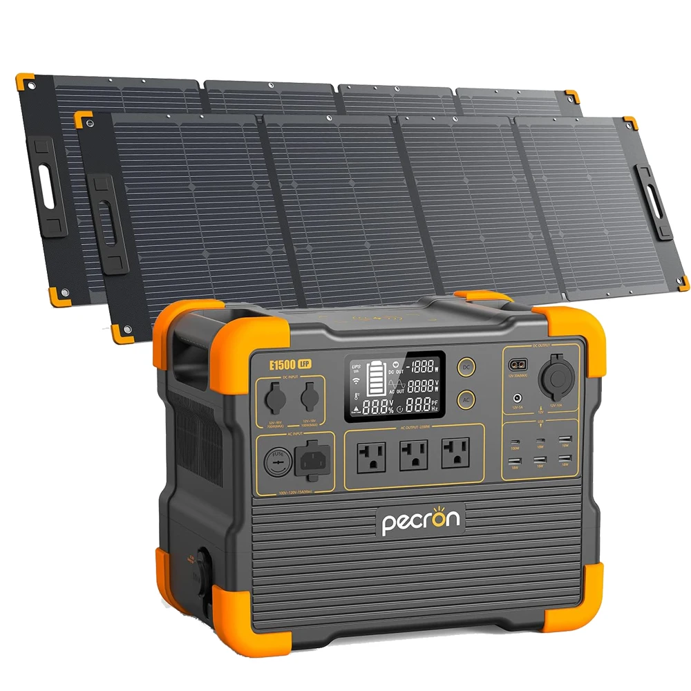 pecron E1500LFP Portable Power Station with Solarpanel (Optional)，1536Wh 2200W LiFePO4 Battery for Home Backup Outdoors Camping