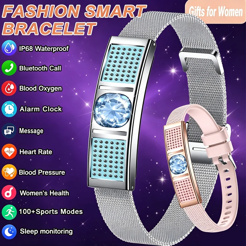 

2026 New Fashion Women Diamond SmartWatch Heart Rate Blood Oxygen Monitoring BT Call Waterproof Shake take pictures Smart Watch