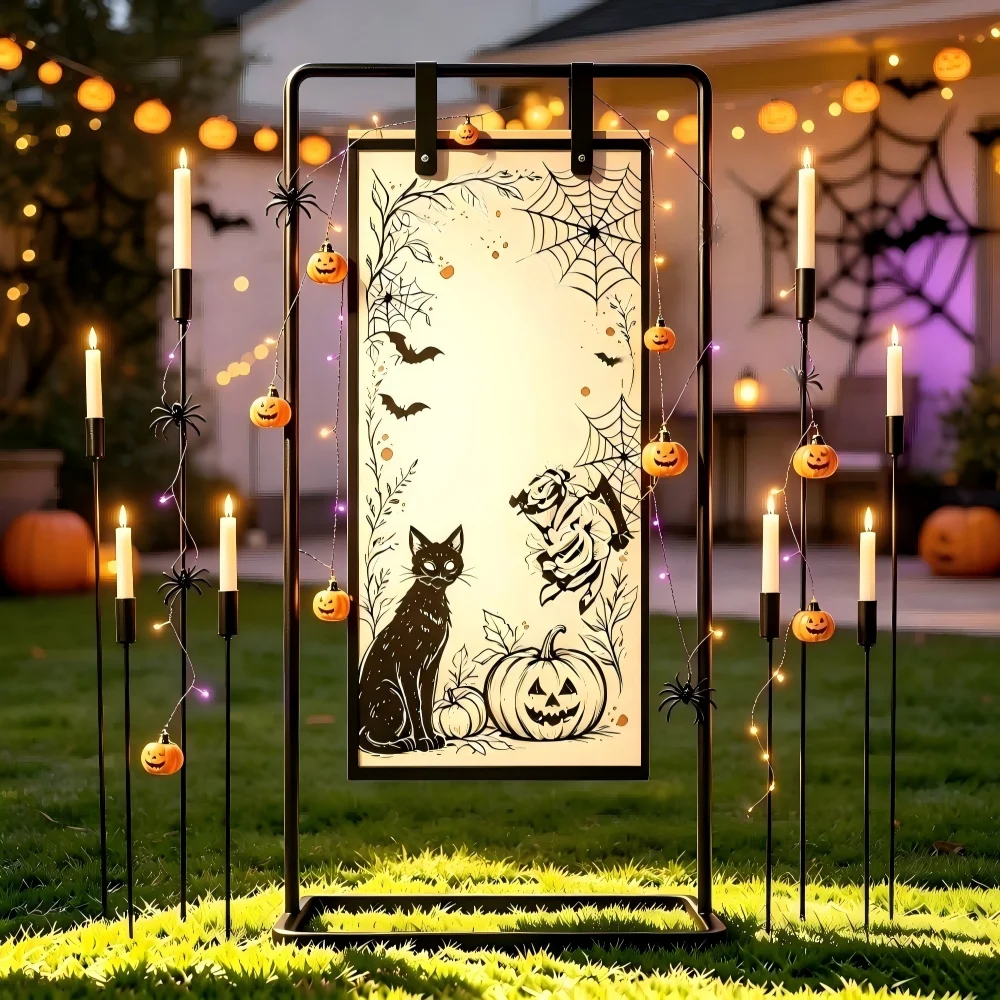 69 Inch Adjustable Metal Wedding Welcome Sign Stand, Heavy Duty Sign Holder with Leather Straps, Indoor Outdoor Seating Chart Frame for Wedding Party Halloween Event Decor