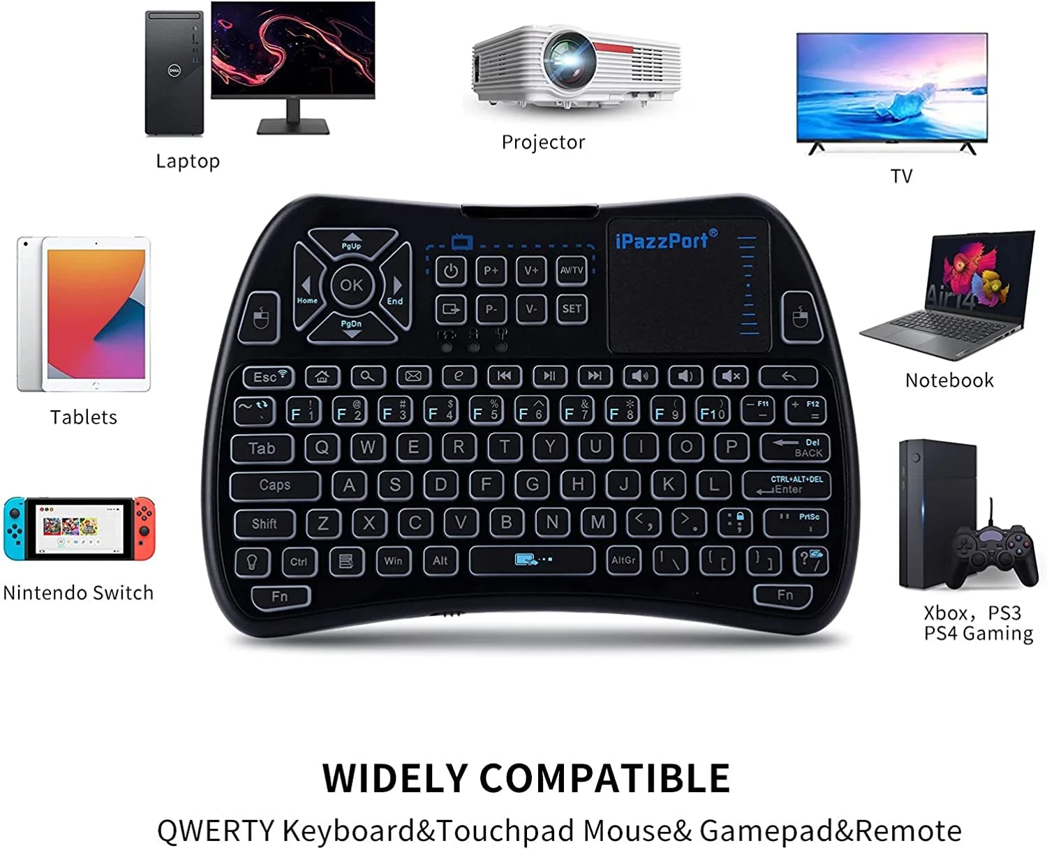 iPazzPort Mini Keyboard Bluetooth touchpad 2.4G Rechargeable IR Learning for Google/Android TV Box,Smart TV Raspberry Pi KP-61SM