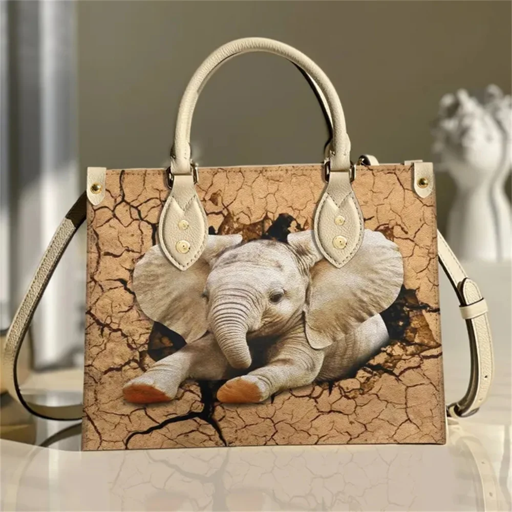 Imagem -02 - Bolsa de Ombro de Couro pu para Mulheres Elefante Bonito Bolsas de Luxo Bolsas Famosas para Adolescentes Embreagem Festa Moda 2024