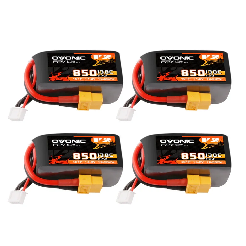 OVONIC 4S 14.8V 850mAh 130C LiPo Battery XT60 Plug, High Discharge FPV Battery for Cinewhoop, iFlight Nazgul5 V2 & BetaFPV 180X