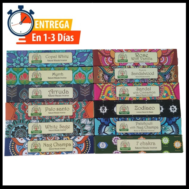 Lote de Incienso Orkay - Surtido de 12 Cajas - Pack de Inciensos aromas variados - salvia blanca, sándalo, nag champa, palo santo, siete chakra, patchouli, mirra, rosa, copal, arruda, ruda