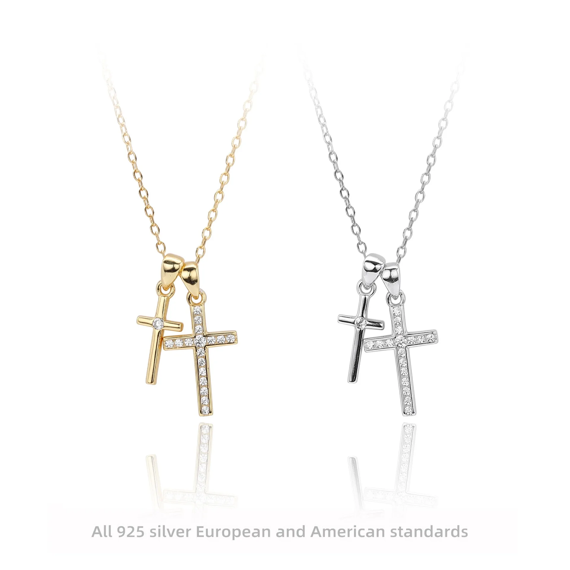 

S925 Sterling Silver Double Cross Necklace Diamond Choker for Women Edgy Minimalist Dainty Jewelry Gift