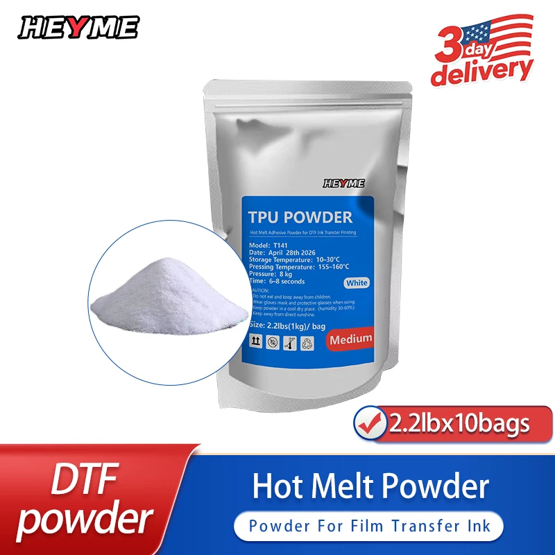 DTF Powder 2.2lbx10Bags For Direct Transfer Film Printing Hot Melt Powder For all DTF Printer White Medium Powder