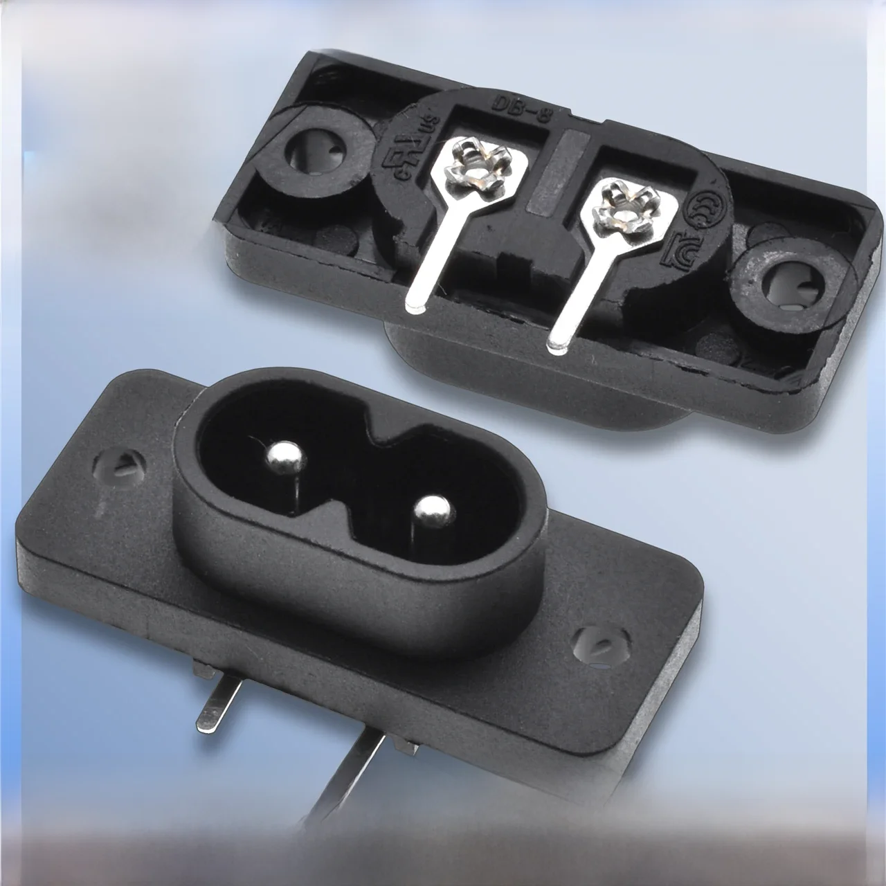 5Pcs IEC320 C8 Black 2 Terminal Power Plug Inlet Socket AC 250V 2.5A Switch Socket Embedded Industrial Electrical 2 PIN Male 006 — zdjęcie 2