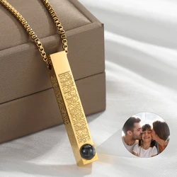Personalized 3D Bar Necklaces Projection Photo Necklace Ayatul Kursi Islamic Arabic Jewelry For Men Women Memorial Christmas Gif