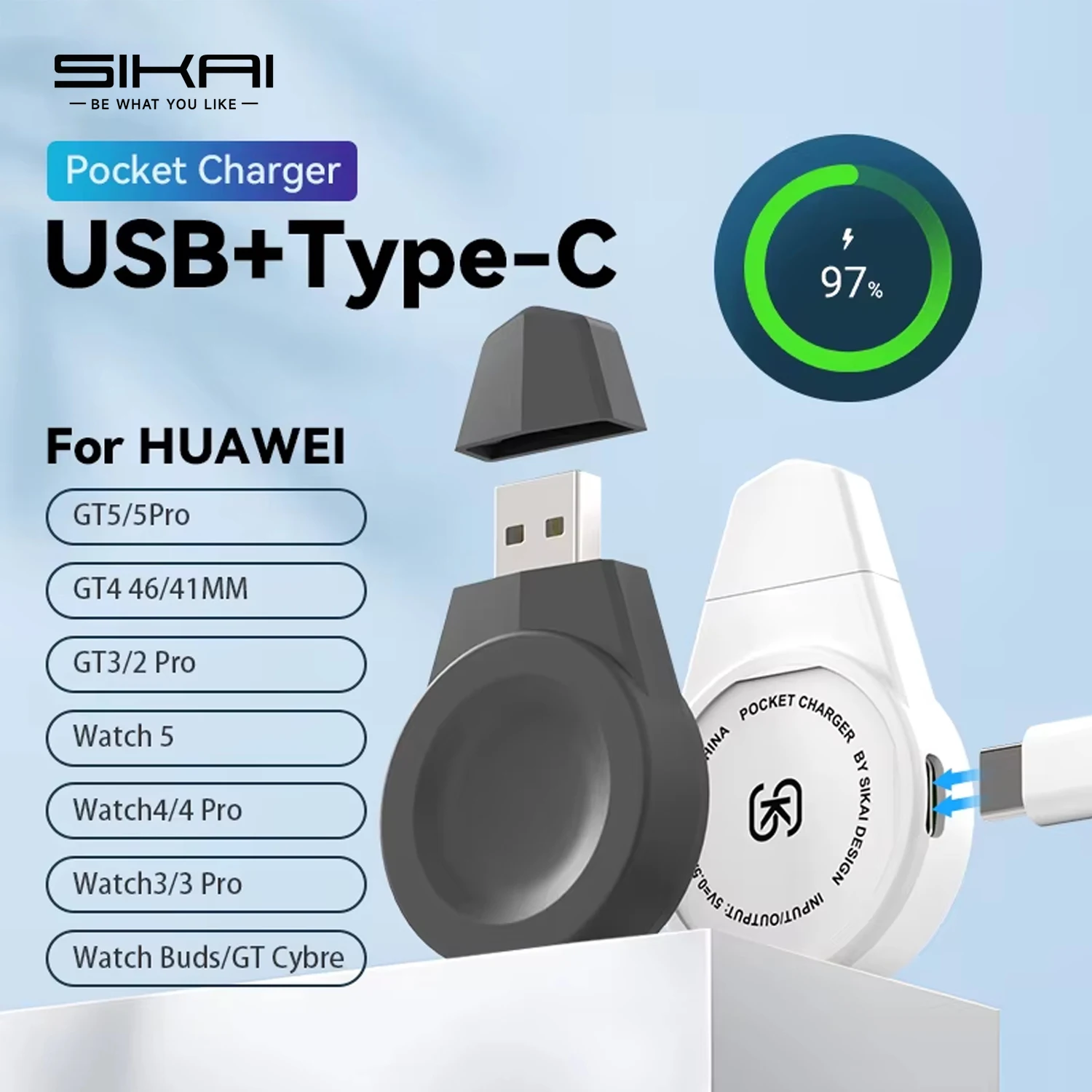 Portable Wireless Charging Bracket Magnetic Wireless Watch Charger USB Type C Fast Charger for Huawei Watch GT6 PRO/GT6 /GT5 PRO