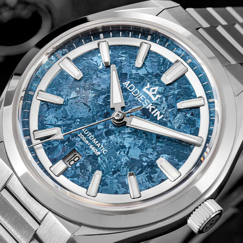 ADDIESKIN K006 Men's Automatic Watch Light Blue Crystallized Titanium Dial 40mm 200m Waterproof Ice Crack Texture Miyota 9015