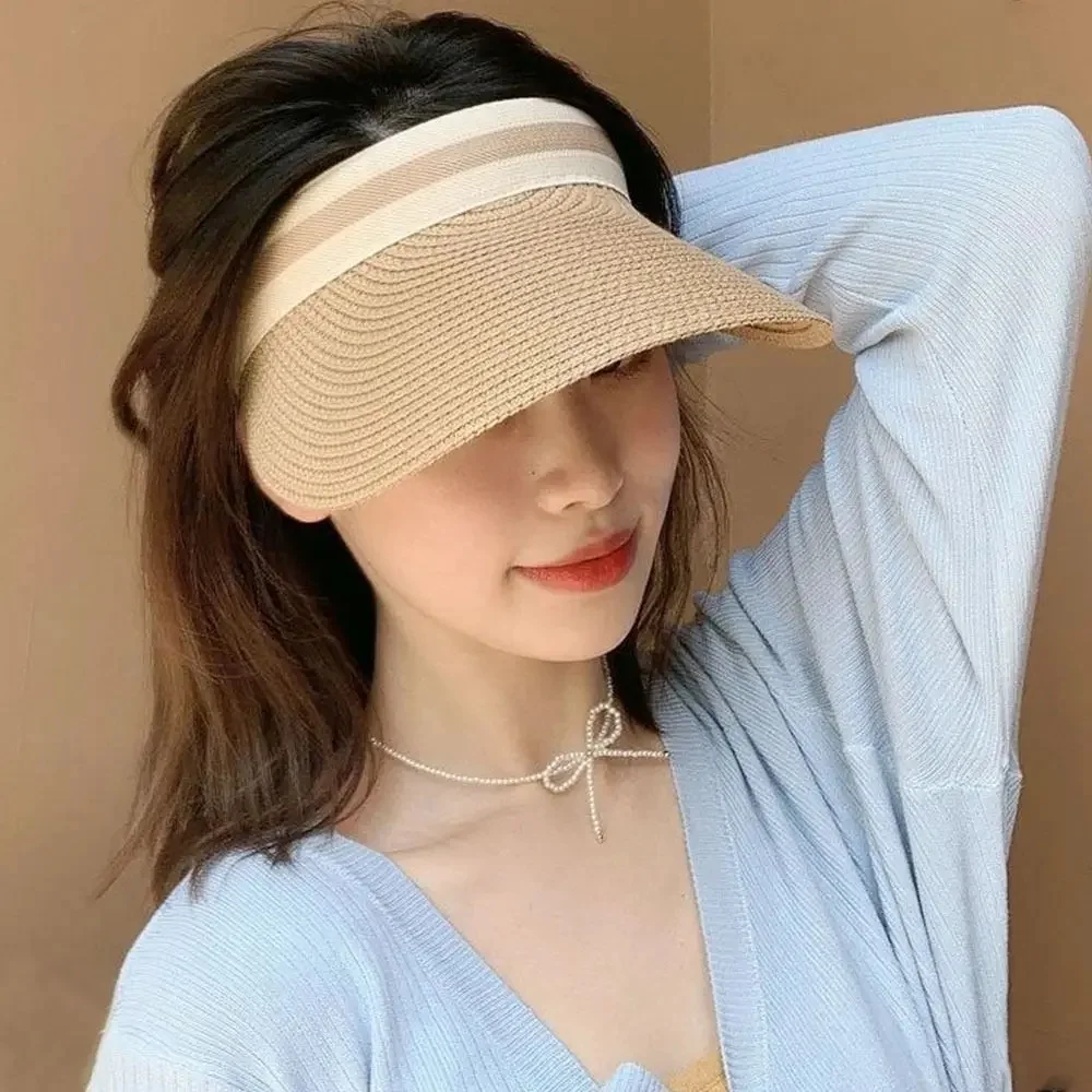 AliExpress NONE Women Sun Hats Female Outdoor Visor Beach Cap Brethable Empty Top Straw Cap Anti-UV Casual Shade Hat