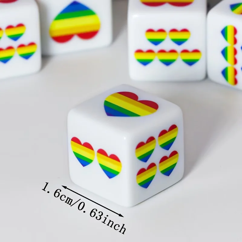 CANDYPIXEL 12Pcs Rainbow Heart D6 dice, 6 sided dice, suitable for tabletop games, board games, role-playing games